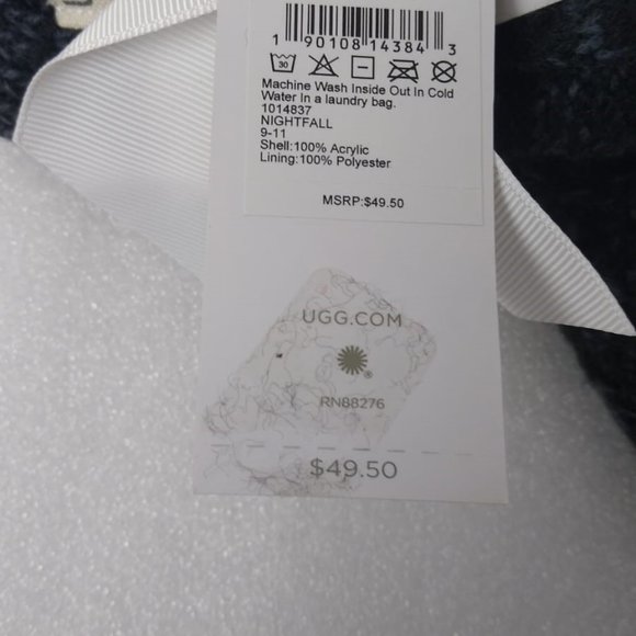 UGGs Black Cable Knit Pom-poms Women's One Size - Picture 6 of 6